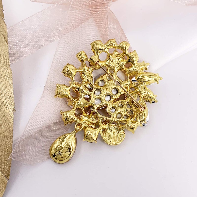 LAXPICOL Vintage Wedding Bridal Big Clear Champagne Crystal Rhinestone Tear drop Brooch Pin for Women - Image 3